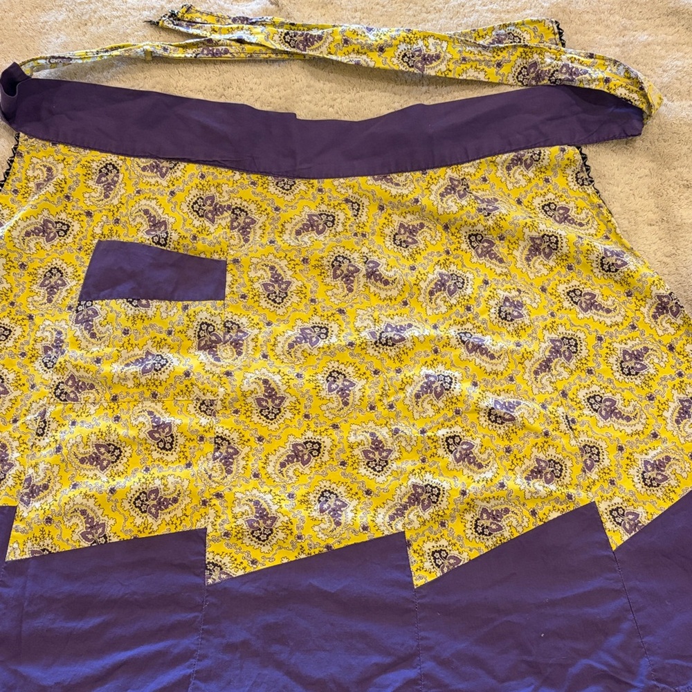 Vintage Handmade Yellow and Purple Patterned Apron